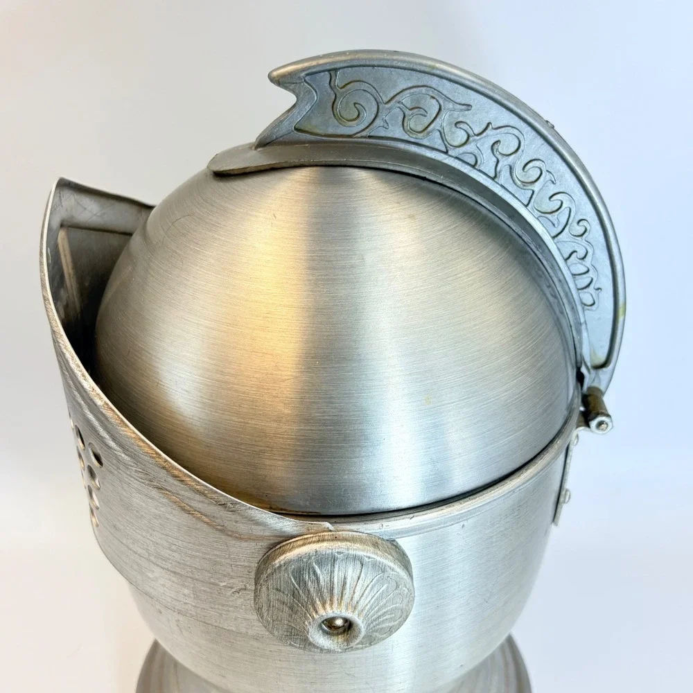 Vintage Knight Helmet Ice Bucket Aluminum Medieval Barware Silver Tone Insulated